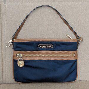 MICHAEL KORS Kempton Nylon Blue Brown Wristlet Pouch Wallet Small Purse
